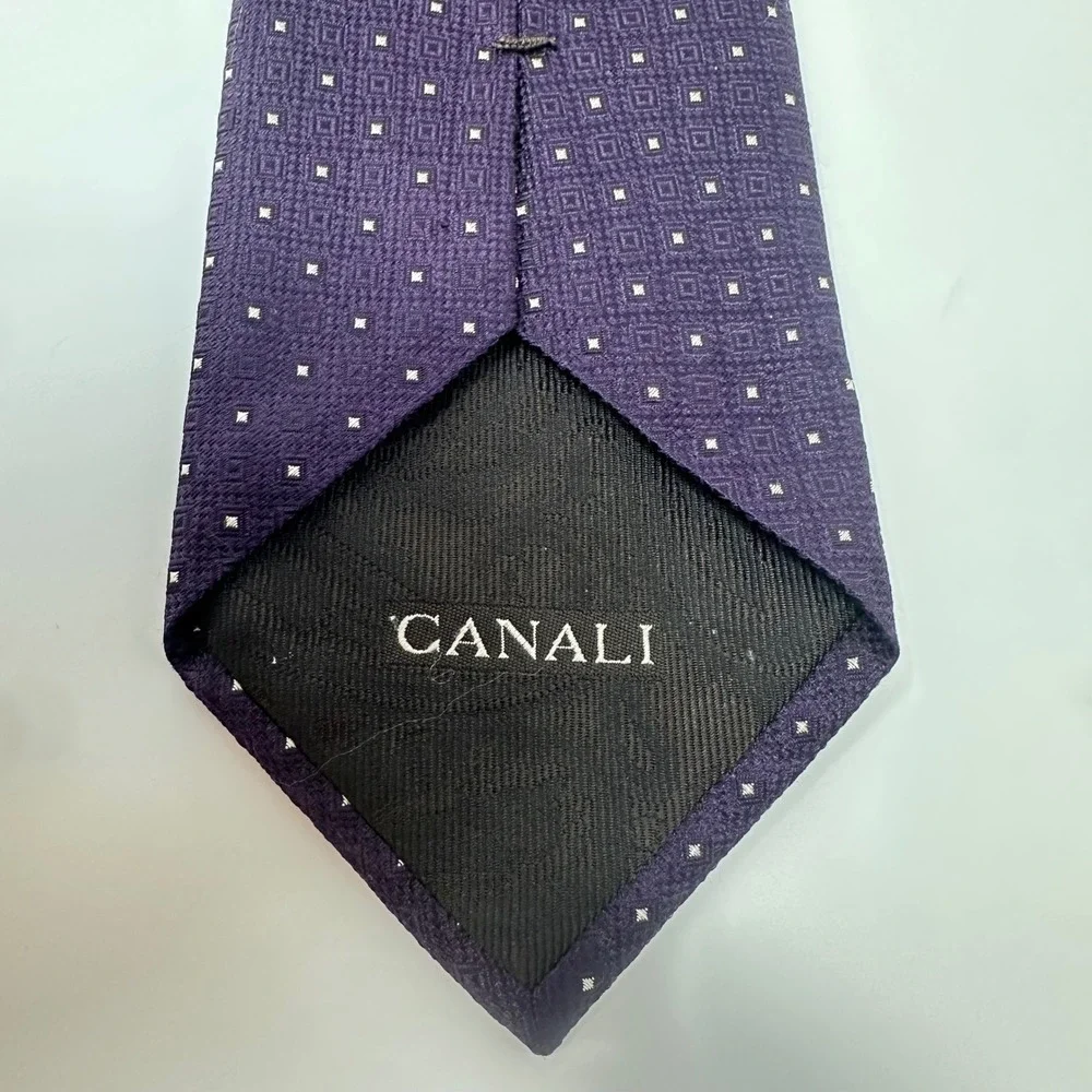 Canali Mens Purple Silk Geometric Diamond Dot Necktie Made in Italy